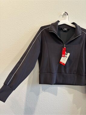 Women's Black Quarter-Zip Utility Jacket with White Piping - XS